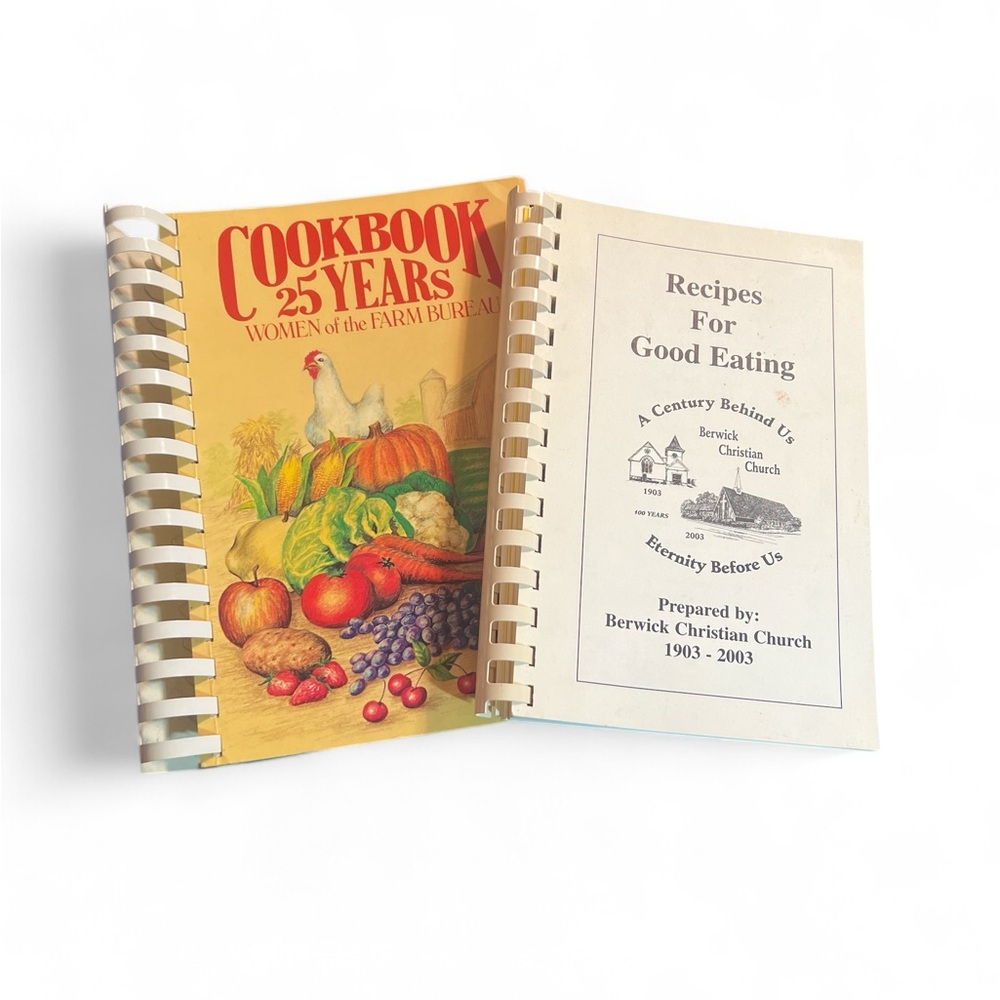 Set of 2 Spiral Bound Local and Church Cookbooks Recipe Books Farm Bureau‎ Women